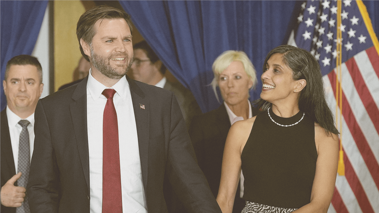 J.D. Vance and Usha in US inauguration with US Flag